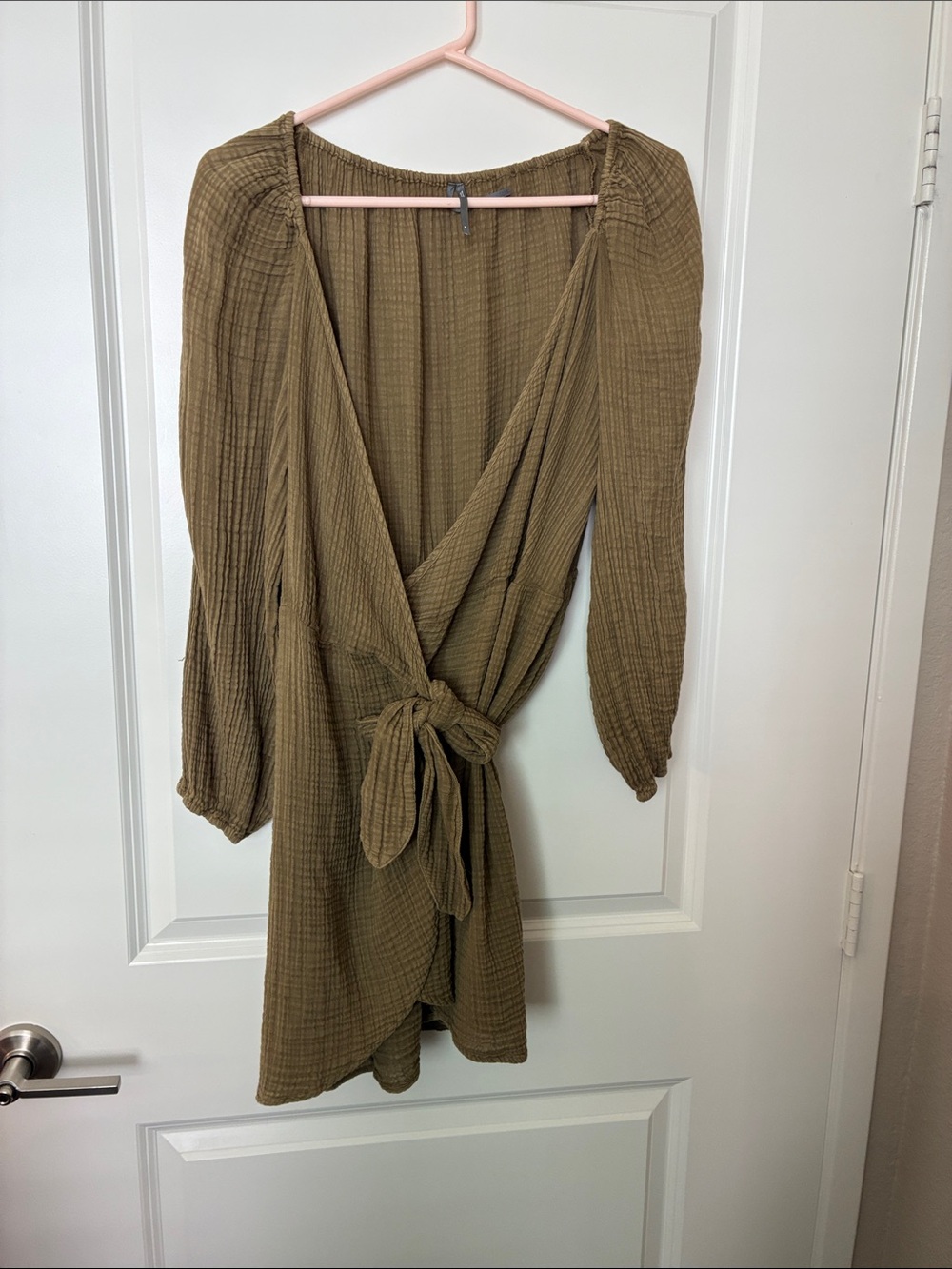 Anthropology Olive Tie-Waist Gauze Wrap Dress size M